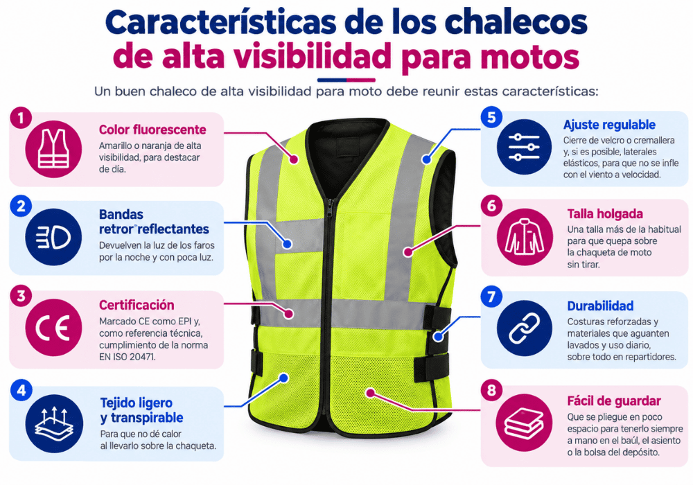 Características de los chalecos de alta visibilidad para motos